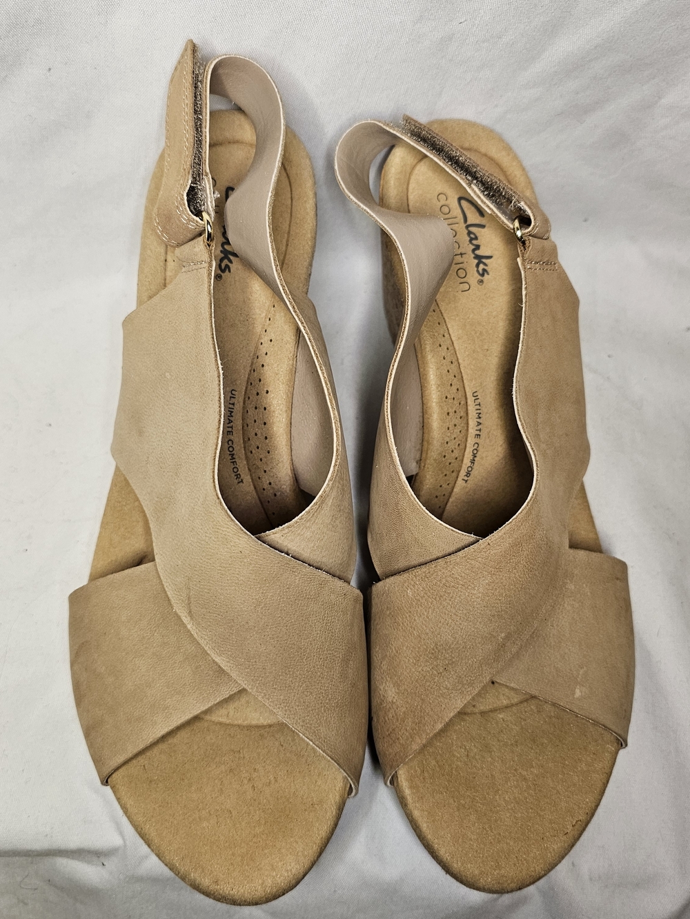 Clarks Annadel Eirwyn Wedge Sandals Size 11W NWT Tan Suede Cork Slingback - Picture 4 of 16
